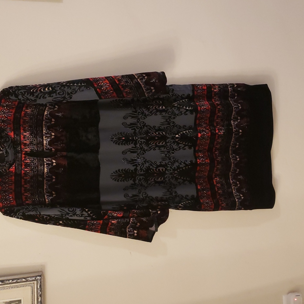 Unique Designer Velvet Red Black and Grey Motif Dress